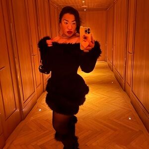 Fashion Nova Black Fur-Trimmed Garment